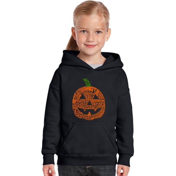 LA Pop Art Girl's Word Art Hooded Sweatshirt - Pumpkin