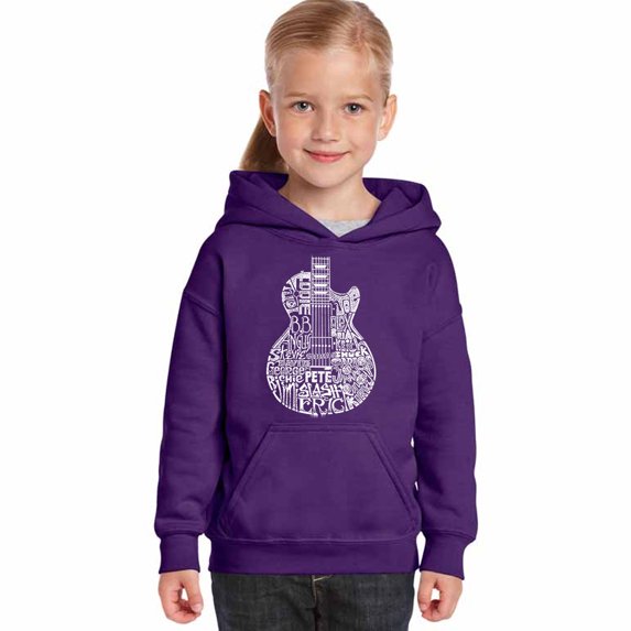 LA Pop Art Girl's Word Art Hooded Sweatshirt - Rock Guitar Head