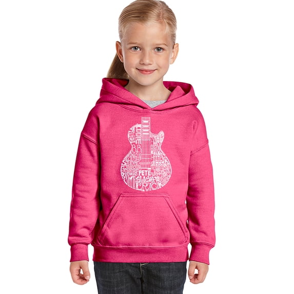 LA Pop Art Girl's Word Art Hooded Sweatshirt - Rock Guitar Head