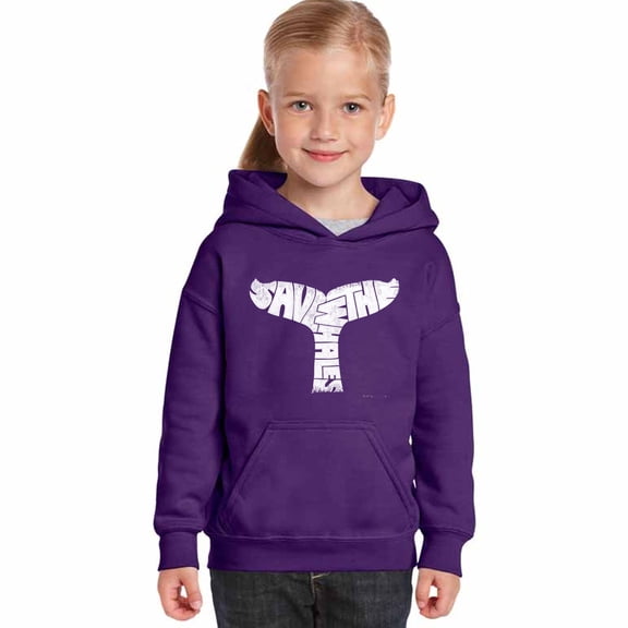 LA Pop Art Girl's Word Art Hooded Sweatshirt - SAVE THE WHALES