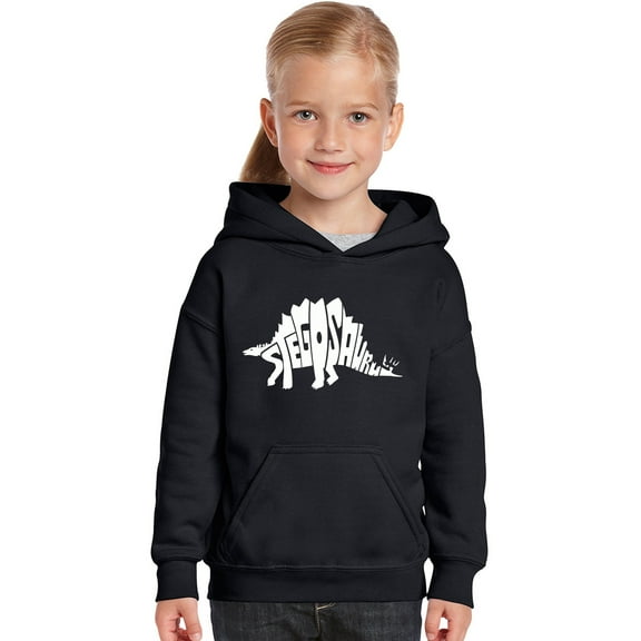 LA Pop Art Girl's Word Art Hooded Sweatshirt - STEGOSAURUS