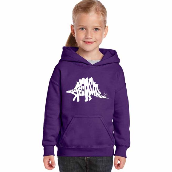 LA Pop Art Girl's Word Art Hooded Sweatshirt - STEGOSAURUS