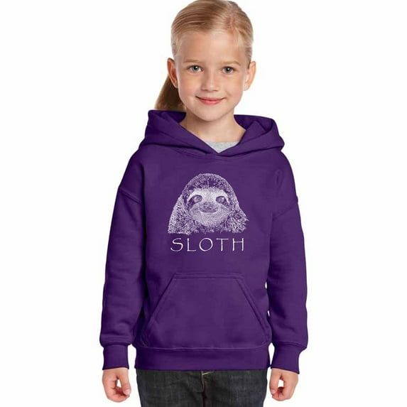 LA Pop Art Girl's Word Art Hooded Sweatshirt - Sloth