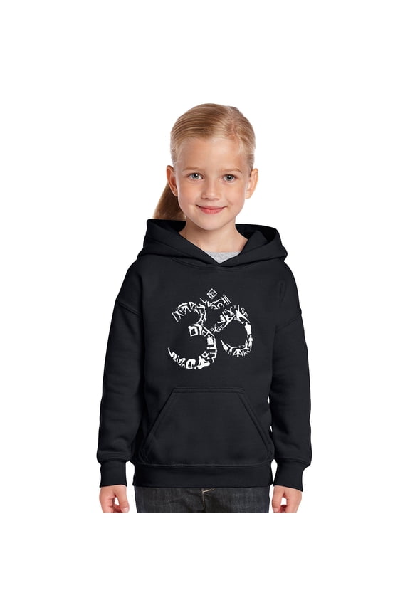 Girl's Word Art Hooded Sweatshirt - THE OM SYMBOL OUT OF YOGA POSES