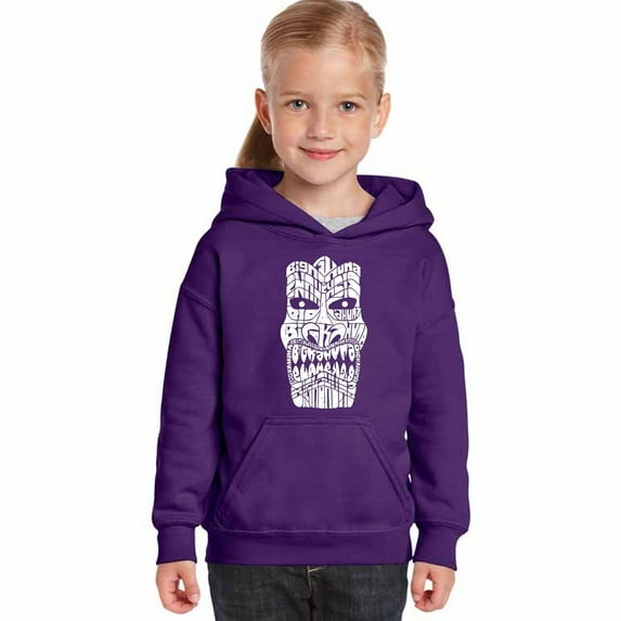 LA Pop Art Girl's Word Art Hooded Sweatshirt - TIKI - BIG KAHUNA