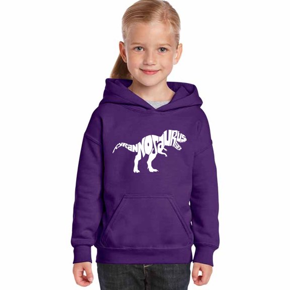 LA Pop Art Girl's Word Art Hooded Sweatshirt - TYRANNOSAURUS REX