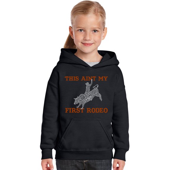 LA Pop Art Girl's Word Art Hooded Sweatshirt - This Aint My First Rodeo