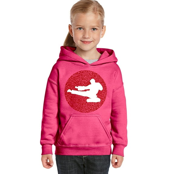 LA Pop Art Girl's Word Art Hooded Sweatshirt - Types of Martial Arts