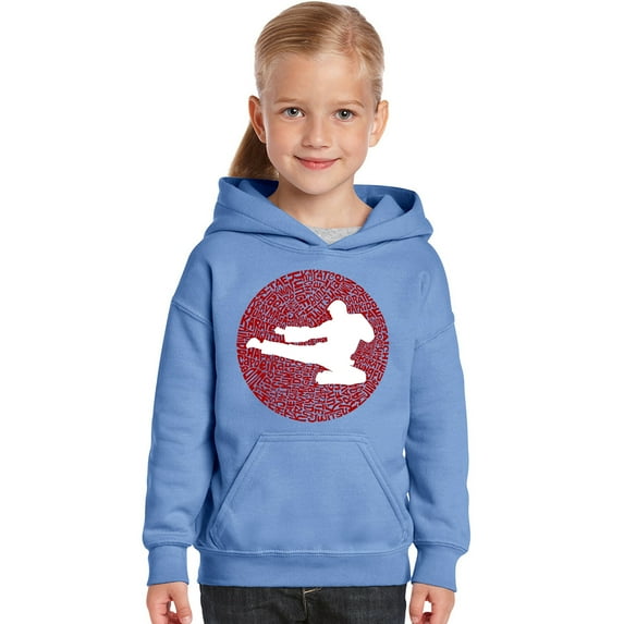LA Pop Art Girl's Word Art Hooded Sweatshirt - Types of Martial Arts