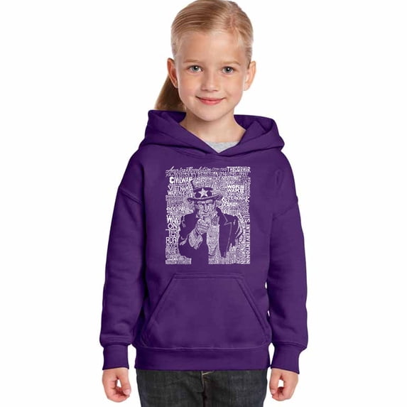LA Pop Art Girl's Word Art Hooded Sweatshirt - UNCLE SAM