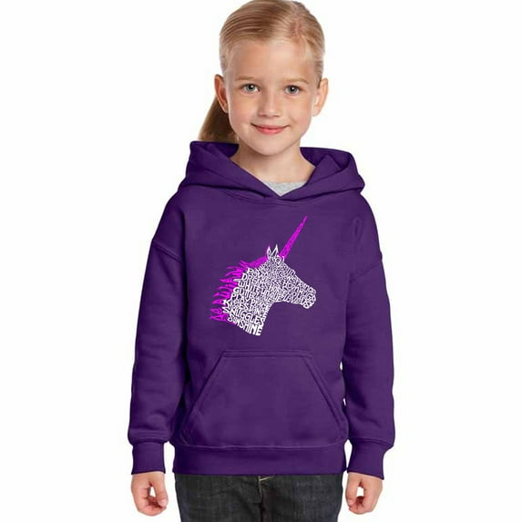 LA Pop Art Girl's Word Art Hooded Sweatshirt - Unicorn