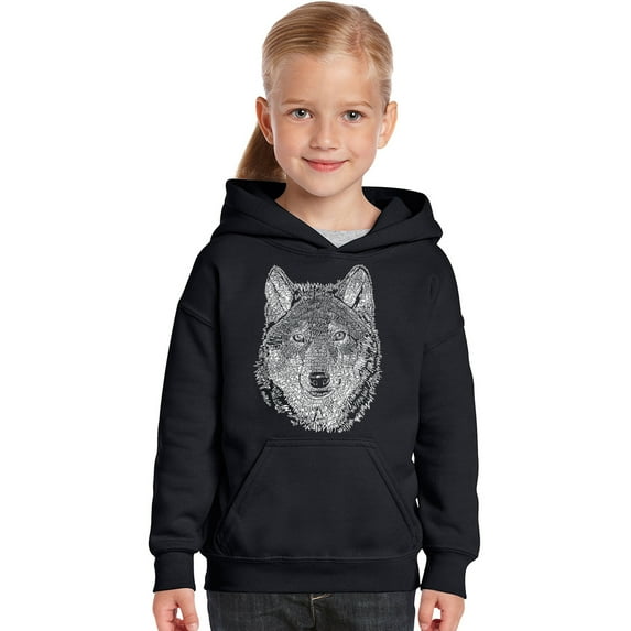 LA Pop Art Girl's Word Art Hooded Sweatshirt - Wolf