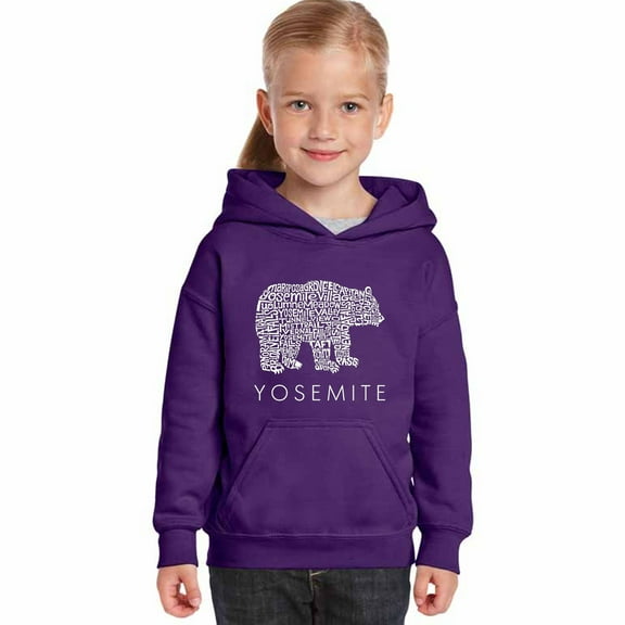 LA Pop Art Girl's Word Art Hooded Sweatshirt - Yosemite Bear