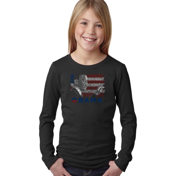 LA Pop Art Girl's Word Art Long Sleeve - BARACK OBAMA - ALL LYRICS TO AMERICA THE BEAUTIFUL