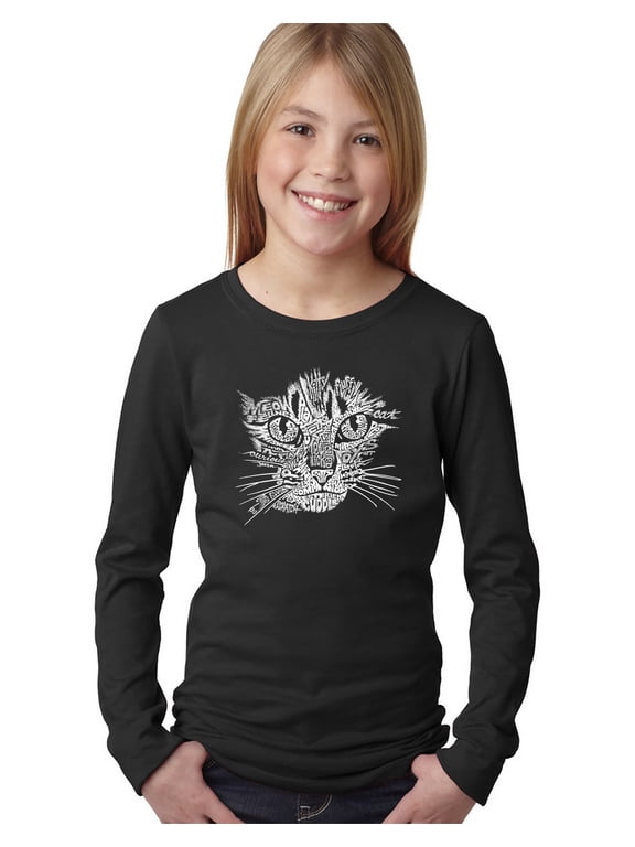 Girl's Word Art Long Sleeve - Cat Face