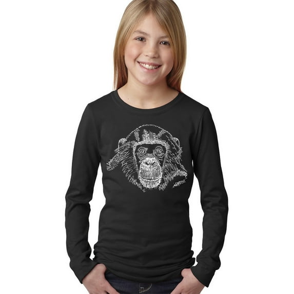 LA Pop Art Girl's Word Art Long Sleeve - Chimpanzee