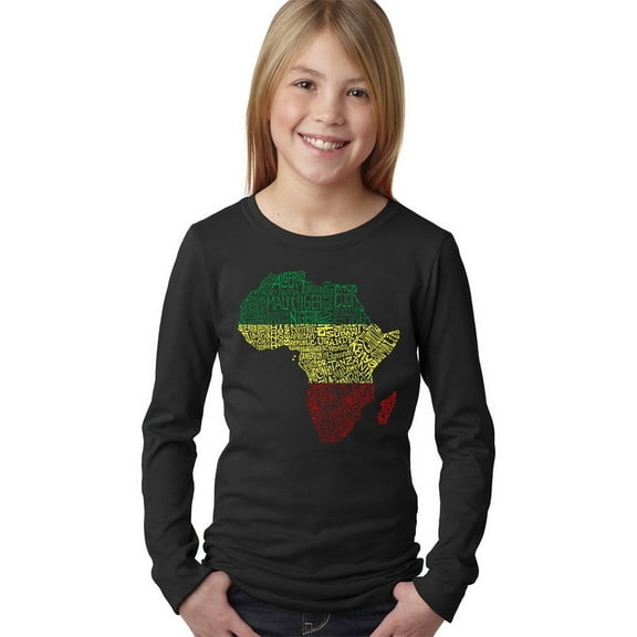 LA Pop Art Girl's Word Art Long Sleeve - Countries in Africa