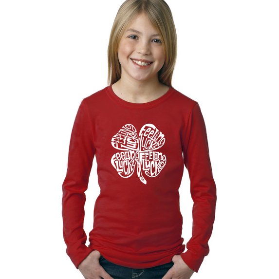 LA Pop Art Girl's Word Art Long Sleeve - Feeling Lucky