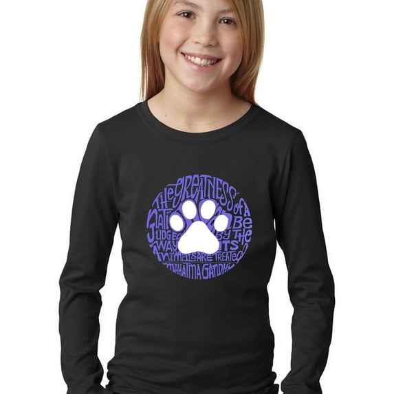 LA Pop Art Girl's Word Art Long Sleeve - Gandhi's Quote on Animal Treatment