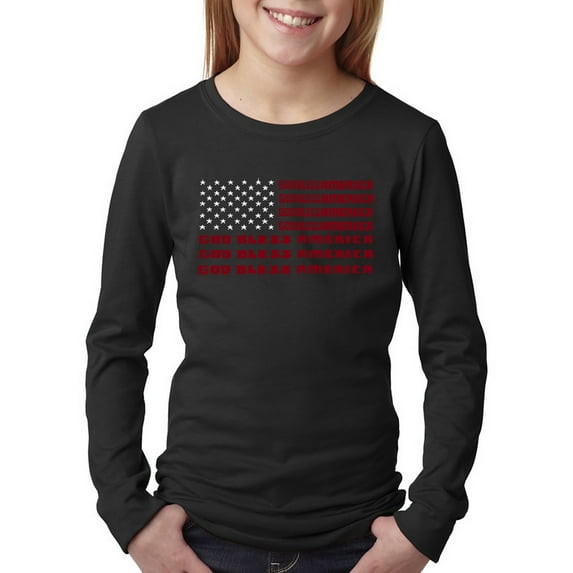 LA Pop Art Girl's Word Art Long Sleeve - God Bless America