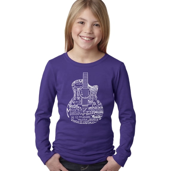 LA Pop Art Girl's Word Art Long Sleeve - Languages Guitar