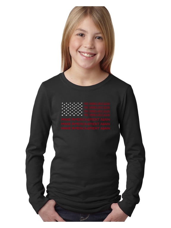 Girl's Word Art Long Sleeve - Maga Flag