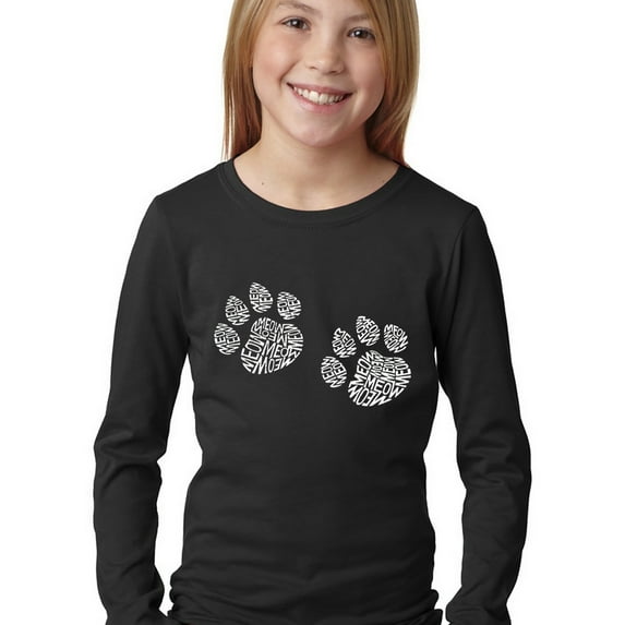 LA Pop Art Girl's Word Art Long Sleeve - Meow Cat Prints