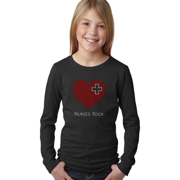 LA Pop Art Girl's Word Art Long Sleeve - Nurses Rock