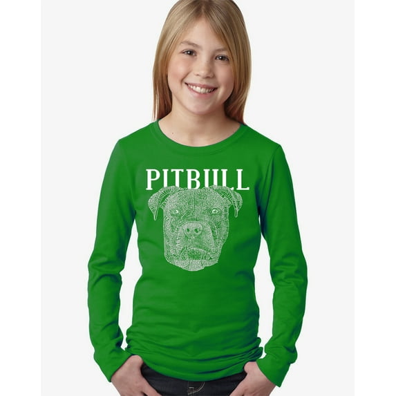 LA Pop Art Girl's Word Art Long Sleeve - Pitbull Face