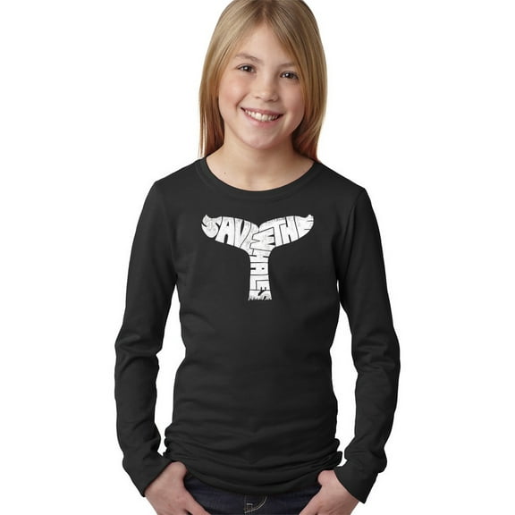 LA Pop Art Girl's Word Art Long Sleeve - SAVE THE WHALES