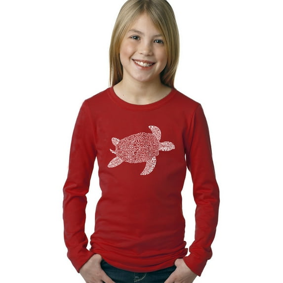 LA Pop Art Girl's Word Art Long Sleeve - Turtle