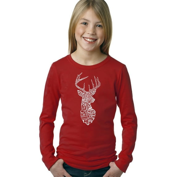 LA Pop Art Girl's Word Art Long Sleeve - Types of Deer