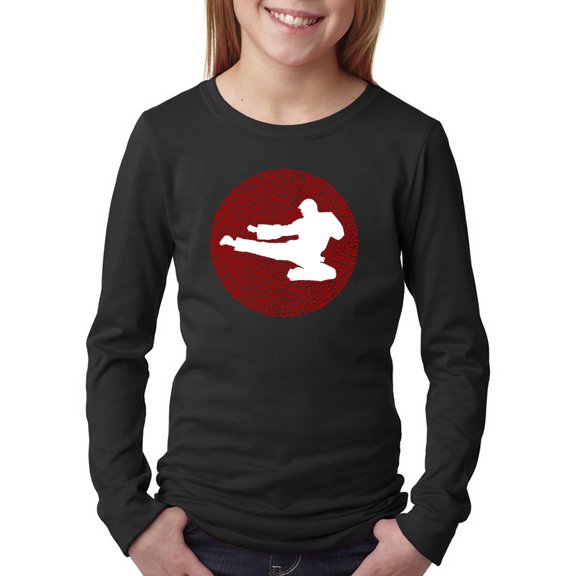 LA Pop Art Girl's Word Art Long Sleeve - Types of Martial Arts