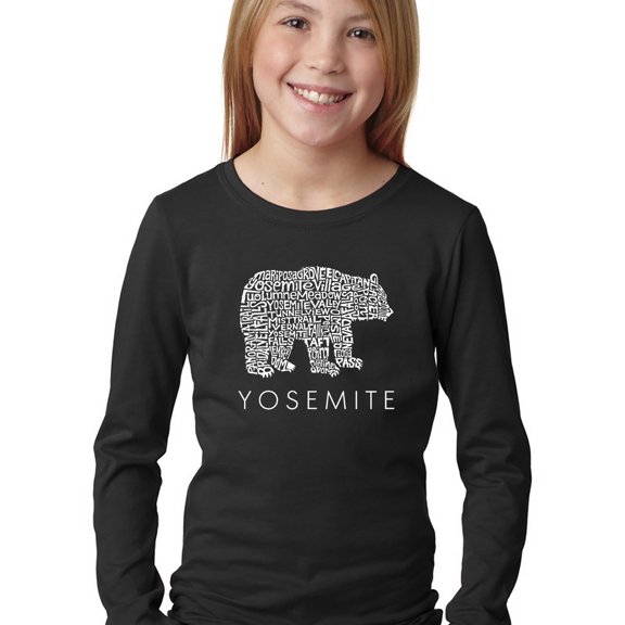 LA Pop Art Girl's Word Art Long Sleeve - Yosemite Bear