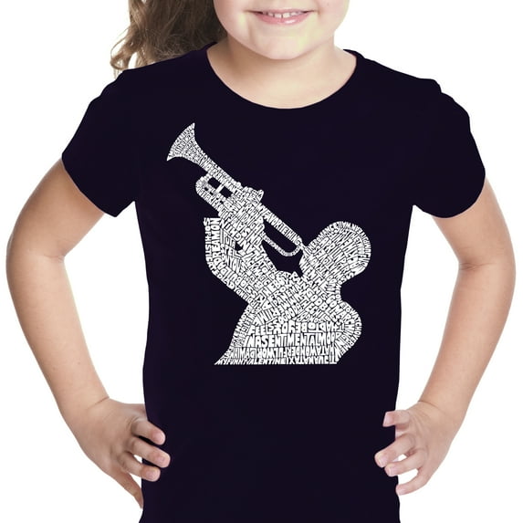 LA Pop Art Girl's Word Art T-shirt - ALL TIME JAZZ SONGS
