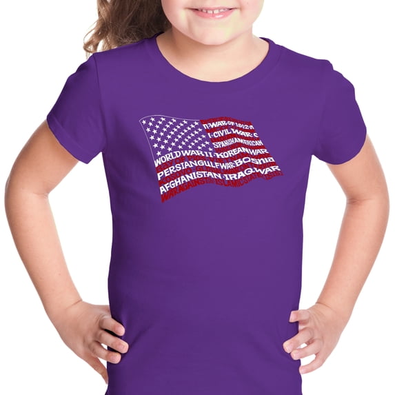 LA Pop Art Girl's Word Art T-shirt - American Wars Tribute Flag
