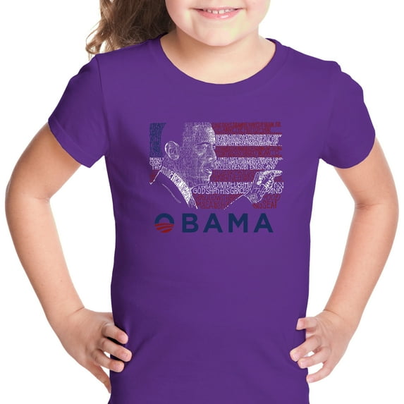 LA Pop Art Girl's Word Art T-shirt - BARACK OBAMA - ALL LYRICS TO AMERICA THE BEAUTIFUL
