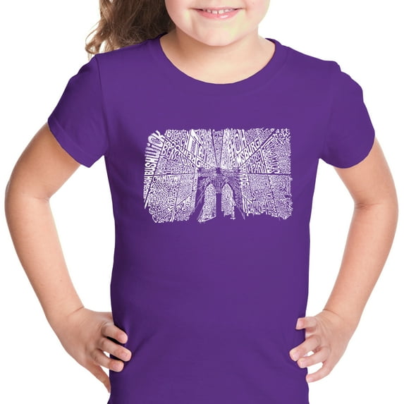 LA Pop Art Girl's Word Art T-shirt - Brooklyn Bridge