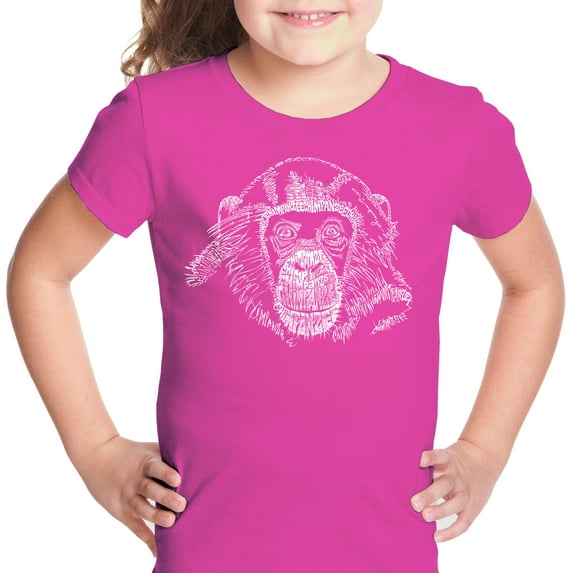 LA Pop Art Girl's Word Art T-shirt - Chimpanzee