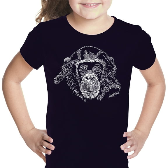 LA Pop Art Girl's Word Art T-shirt - Chimpanzee