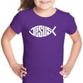 thumbnail image 1 of LA Pop Art Girl's Word Art T-shirt - Christian Jesus Name Fish Symbol, 1 of 2