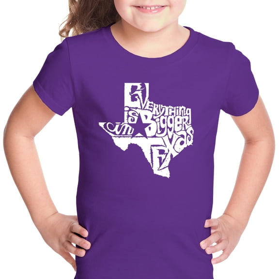 LA Pop Art Girl's Word Art T-shirt - Everything is Bigger in Texas