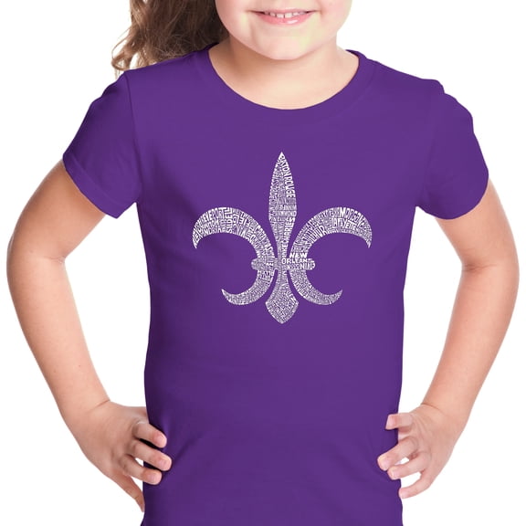LA Pop Art Girl's Word Art T-shirt - FLEUR DE LIS - POPULAR LOUISIANA CITIES