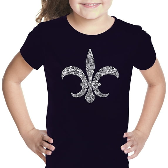 LA Pop Art Girl's Word Art T-shirt - FLEUR DE LIS - POPULAR LOUISIANA CITIES
