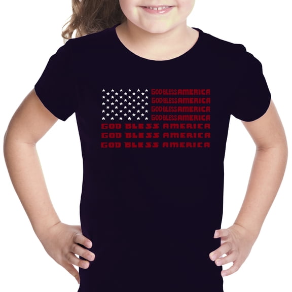 LA Pop Art Girl's Word Art T-shirt - God Bless America