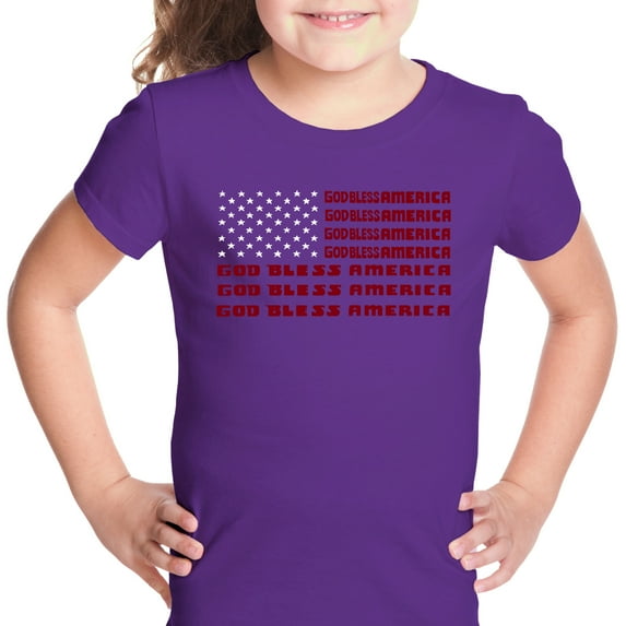 LA Pop Art Girl's Word Art T-shirt - God Bless America
