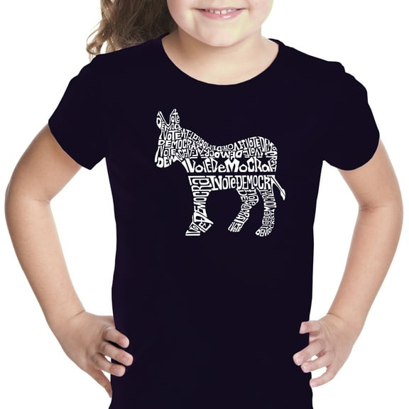 LA Pop Art Girl's Word Art T-shirt - I Vote Democrat