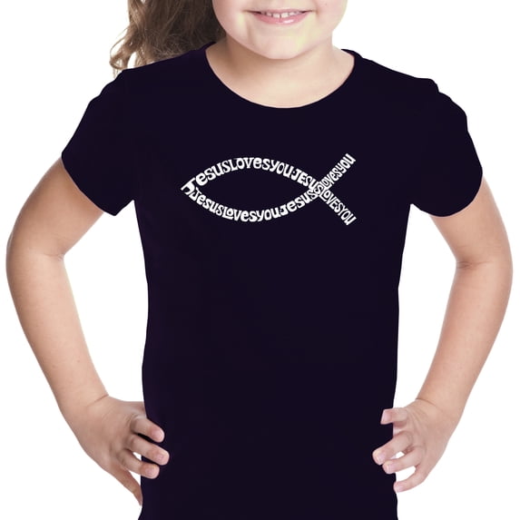 LA Pop Art Girl's Word Art T-shirt - Jesus Loves You