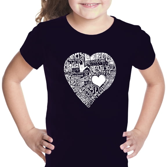 LA Pop Art Girl's Word Art T-shirt - LOVE IN 44 DIFFERENT LANGUAGES