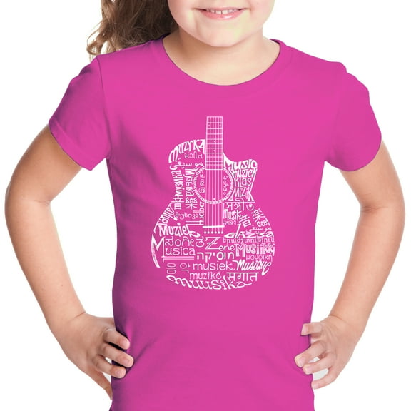 LA Pop Art Girl's Word Art T-shirt - Languages Guitar